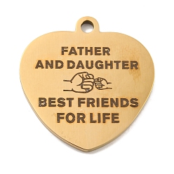 Настоящее золото 18K Вакуумное покрытие pvd 201 подвески из нержавеющей стали, Подвески для сообщений на тему друзей, сердце со словами-подвесками, реальный 18 k позолоченный, 30.5x29x2 мм, отверстие : 3 мм