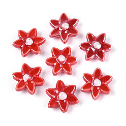 Красный Фарфоровые бусины ручной работы, цветок, яркие глазированный фарфор, красные, 16.5~17.5x15.5~16x6.5~7.5 мм, отверстие : 1.4~1.8 мм