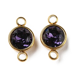 Танзания К 9 соединители стеклянные звенья, граненые, с золотой тон 304 выводы из нержавеющей стали, ионное покрытие (ip), плоско-круглые, танзанитом, 17.5x10x6.5 мм, отверстие : 2.5 мм