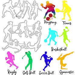 Sports Углеродистая сталь разрезает трафареты, для diy scrapbooking, Фотоальбом, декоративная бумага для тиснения, форма для поздравительных открыток, спортивный, 72~112x135~143x0.8 мм, 2 шт / комплект