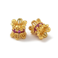 Золотой 6-лепестковые латунные двухсторонние колпачки с микропаве из кубического циркония, долговечный, колонке с цветком, золотые, 5.5x5.5 мм, отверстие : 1.5 мм