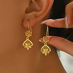 Гриб Золотые винтажные латунные серьги-кольца, серьги в стиле ретро-шик, гриб, 40x15 мм