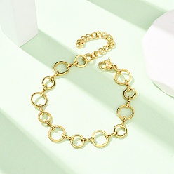 Золотой 304 Браслеты из нержавеющей стали с круглыми звеньями для женщин, золотые, 6.57 дюйм (16.7 см)