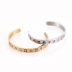 Couleur Mélangete 304 bracelets manchette en acier inoxydable, avec l'émail, motif de mahjong, couleur mixte, 2 pouces x 2-1/2 pouces (5x6.5 cm)