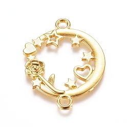 Золотой Коннекторы из цинкового сплава, открытая задняя панель, для diy уф смолы, эпоксидная смола, Прессованные цветочные украшения, кольцо с розой, золотые, 33x26x2 мм, отверстие : 2.7 мм