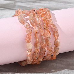 Солнечный Камень Эластичные браслеты из натуральных бусин солнечного камня для женщин, нангеты, бусины : 6~12x6~8x4~7 мм, внутренний диаметр: 1.89~2.01 дюйм (4.8~5.1 см)