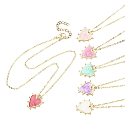 (52) Непрозрачная лаванда Латунные эмалевые подвески, ожерелье с цепочками и тросами, сердце, разноцветные, 16.10 дюйм (40.9 см)