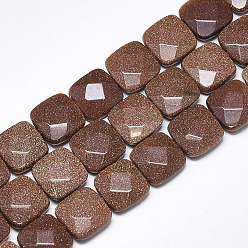 Камень с Пылевым Золотом Синтетические голдстоуновские бисер пряди, граненые, квадратный, 12x12x4.5~5 мм, Отверстие : 1 мм, около 17 шт / нитка, 8.0''