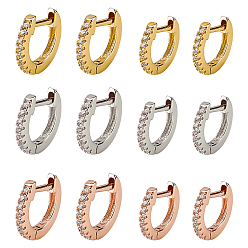 (52) Непрозрачная лаванда 12шт. 6 стили латунные серьги-кольца с микропаве из прозрачного кубического циркония, с пинами из нержавеющей стали , разноцветные, 9~10.5x10~11.5x1.5 мм, 2 шт / стиль