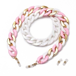 Pearl Pink Eyeglasses Chains, Neck Strap for Eyeglasses, with Acrylic & CCB Plastic Curb Chains, 304 Stainless Steel Lobster Claw Clasps and Rubber Loop Ends, Pearl Pink, 29.13 inch(74cm)