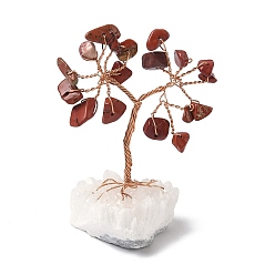 Красный Камень Натуральная крошка из красной яшмы Дерево жизни украшения, кварцевая основа с медной проволокой, фен-шуй энергетический камень подарок для домашнего офиса украшение рабочего стола, 31~46x28~33x61~75 мм