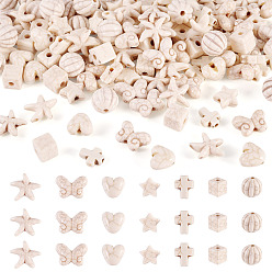 Mixed Shapes 140шт 7 стили синтетические бусины говлита, для изготовления ювелирных изделий, цветочный белый, разнообразные, 8~13.5x7.5~14x3.5~7 мм, отверстие : 1.5~2 мм, 20 шт / стиль
