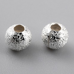925 Sterling Silver Plated Long-Lasting Plated Brass Beads, Textured Beads, Round, 925 Sterling Silver Plated, 4mm, Hole: 1.5mm