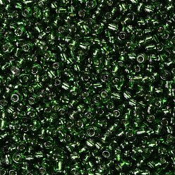 Lime Green 12/0 Glass Seed Beads, Silver Lined Round Hole, Round, Lime Green, 2mm, Hole: 1mm, about 30000 beads/pound