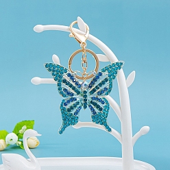 Аквамарин Брелок со стразами из цинкового сплава, бабочка, аквамарин, Кулон : 75x65 мм