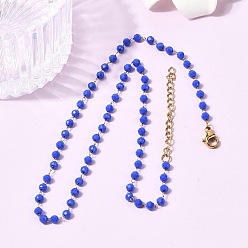 Синий 304 Ожерелье из нержавеющей стали с гранеными стеклянными бусинами-ронделями, цепочка ручной работы с камнями-талисманами, символизирующими месяц рождения, для женщин., ионное покрытие (ip), золотые, синие, 14.96 дюйм (38 см)