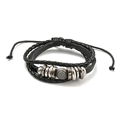 Плоский Круглый Трехслойные многонитевые браслеты из плетеной искусственной кожи и вощеных шнуров, браслеты из бисера, плоско-круглые, внутренний диаметр: 2-1/4~3-3/4 дюйм (5.7~9.5 см)