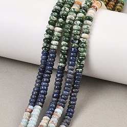 Смешанные камни Нити из бусин из натурального зеленого камня с пятнами, окрашенного в белый цвет нефрита, унакита, лазурита, кварца и синтетического камня шоушань., рондель, разноцветные, 3.7~4.5x2~2.6 мм, отверстие : 0.8~0.9 мм, около 166 шт / нитка, 15.24'' (38.7 см)