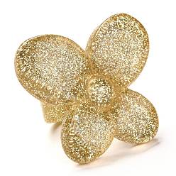 Blass Goldrute Acryl Fingerringe, Retro-Stil, mit Glitzerpulver, Schmetterling, blass Goldrute, 6.5~36 mm, Innendurchmesser: 18 mm, Schmetterling: 36 mm