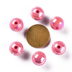 Hot Pink Opaque Acrylic Beads, AB Color Plated, Round, Hot Pink, 12x11mm, Hole: 2.5mm, about 566pcs/500g