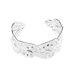 Platinum Iron Leaf Cuff Bangles for Women, Platinum, Inner Diameter: 2.28 inch(5.8cm)