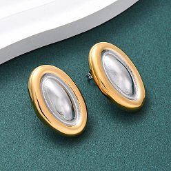 Золотой & Цвет Нержавеющей Стали 304 двухцветные овальные серьги-гвоздики из нержавеющей стали для женщин, золотые и нержавеющая сталь цвет, 27.5x18.5 мм