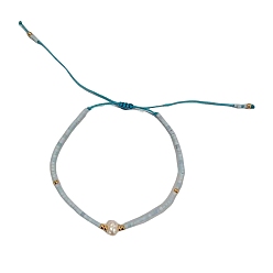 Светло-Голубой Регулируемые браслеты из плетеного бисера и стеклянных бусин для женщин, с натуральным пресноводным жемчугом и латунью, Небесно-голубой, 11.02 дюйм (28 см)