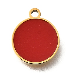 Красный 304 из нержавеющей стали плоские круглые прелести, с пластиковой имитацией оболочки, золотые, ионное покрытие (ip), красные, 12x10x1.5 мм, отверстие : 1.4 мм