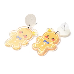 Gingerbread Man Рождественские женские серьги-гвоздики из акрила со булавкой из нержавеющей стали 304, Колобок, 52x29 мм