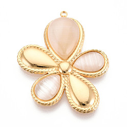 Фора 304 подвески из нержавеющей стали, цветок, со стеклом, реальный 18 k позолоченный, ионное покрытие (ip), оранжевые, 35.5x29x4~4.5 мм, отверстие : 1.6 мм