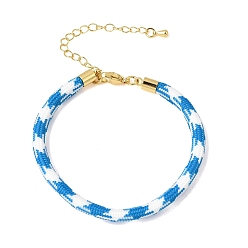 Dodger Blue Braided Round Polyester Cord Bracelet Makings, with Brass Findings and 202 Stainless Steel Lobster Claw Clasps, Golden, Dodger Blue, 7.28 inch(18.5cm)