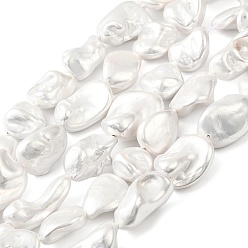 Белый Гальванические оболочки жемчужные бусы пряди, самородки, белые, 13~21x11~18x8~13 мм, отверстие : 1 мм, около 22~23 шт / нитка, 14.96~15.75'' (38~40 см)