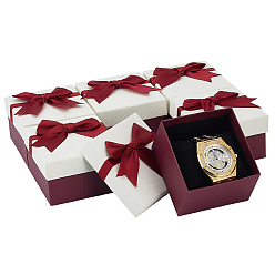 Beige Paper with Polyester Bowknot Gift Boxes, Rectangle, Beige, 9.3x8.6x5.6cm