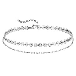 Нержавеющая Сталь Цвет Летний пляж 201 двухслойные браслеты на ногу из нержавеющей стали с цепочкой из пайеток для женщин, цвет нержавеющей стали, 9-7/8 дюйм (250 мм)