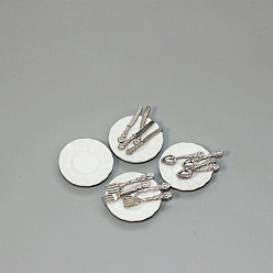 Platinum Miniature Ceramic Plate and Alloy Western Tableware, Doll House Miniature Toy Model, Platinum, 23x4mm