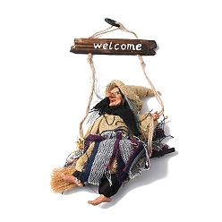 Мокасин Хэллоуин летающая ведьма ткань висячие украшения, с деревянной приветственной табличкой, для украшения бара фестиваля призраков, мокасин, 298x117x36 мм, отверстие : 15 мм