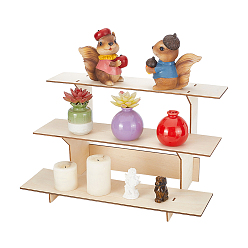 Цвет Древесины 3-ярусные деревянные стеллажи для показа товаров, деревянный органайзер для ювелирных изделий, косметика, деревесиные, 40.6x24x23 см