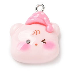 Медведь Подвески из непрозрачной смолы на тему сна, с платиновыми тоновыми железными петлями, медведь, 23x19x7 мм, отверстие : 2 мм