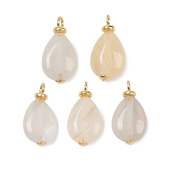 Желтая Старая Ткань  Природные серые агаты подвески, подвески-капли с латунной фурнитурой, реальный 18 k позолоченный, без кадмия и без свинца, стойки покрытие, долговечный, старое кружево, 19.5x10.5x5 мм, отверстие : 2.5 мм