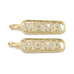 Золотой Подвески из латуни с микропаве ко Дню матери и кубическим цирконием, слово мама чары, стойки покрытие, долговечный, без кадмия и без свинца, золотые, 36x8.5x5 мм, отверстие : 2.5x5 мм