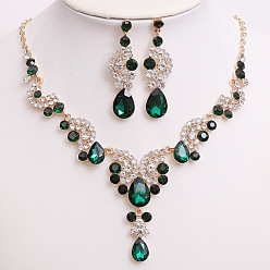 Капри Синий Ожерелье с подвеской в виде капли и луны из сплава со стразами и серьга-гвоздик, золотой свет, Капри синий, 440 мм и 60 мм