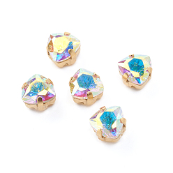 Crystal AB Sew on Rhinestone, Glass Rhinestone, with Raw(Unplated) Brass Prong Settings, Garments Accessories, Triangle, Crystal AB, 7.5x7x5mm, Hole: 1.2mm