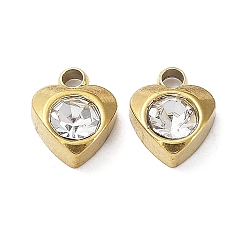 Настоящее золото 18K Ионное покрытие (ip) 304 брелок из нержавеющей стали, со стеклом, шарма сердца, реальный 18 k позолоченный, 7x5x2.5 мм, отверстие : 1.2 мм