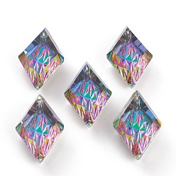 Вулкан Подвески из тисненого стекла со стразами, ромб, граненые, вулкан, 19x12x6 мм, отверстие : 1.5 мм