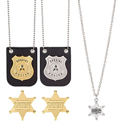 (52) Непрозрачная лаванда 2 шт. 2 цветной полицейский значок из искусственной кожи и сплава с цепочкой и ремнем, для полицейского костюма, реквизита, аксессуаров для косплея, с 1 ожерельем из цепочек из поликарбоната и 2 железной звездой со словом «шериф», разноцветные, 330 мм