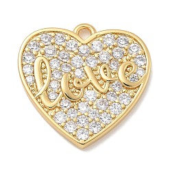 Настоящее золото 18K Стойка металлическая латунная микропрофилированная кубическая циркония подвески, долговечный, без свинца и без кадмия, сердце прелести, реальный 18 k позолоченный, 15x15.5x1.7 мм, отверстие : 1.5 мм