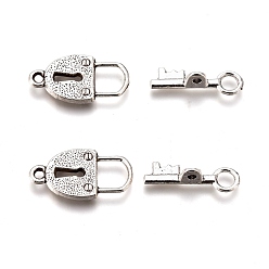 Antique Silver Tibetan Style Alloy Toggle Clasps, Lead Free & Cadmium Free, Lock & Key, Antique Silver, Lock: 21.5x11.5x2.5mm, Hole: 1.6mm, inner diameter: 6x6mm, Key: 20x6x5.5mm, hole: 1.6mm and 3mm