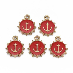 (123L) Белый крем непрозрачный блеск Подвески из эмали и сплава, золотой свет, без кадмия, без никеля и без свинца, плоские круглые с якорем, огнеупорный кирпич, 17.5x14.5x2 мм, отверстие : 1.6 мм