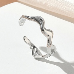 Нержавеющая Сталь Цвет 304 открытые кольца-манжеты из нержавеющей стали для женщин, волна, цвет нержавеющей стали, 6 мм, размер США 8 3/4 (18.7 мм)