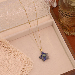 Содалитовое Натуральные ожерелья содалит подвесные, звезда, золотые, 15.75 дюйм (40 см)